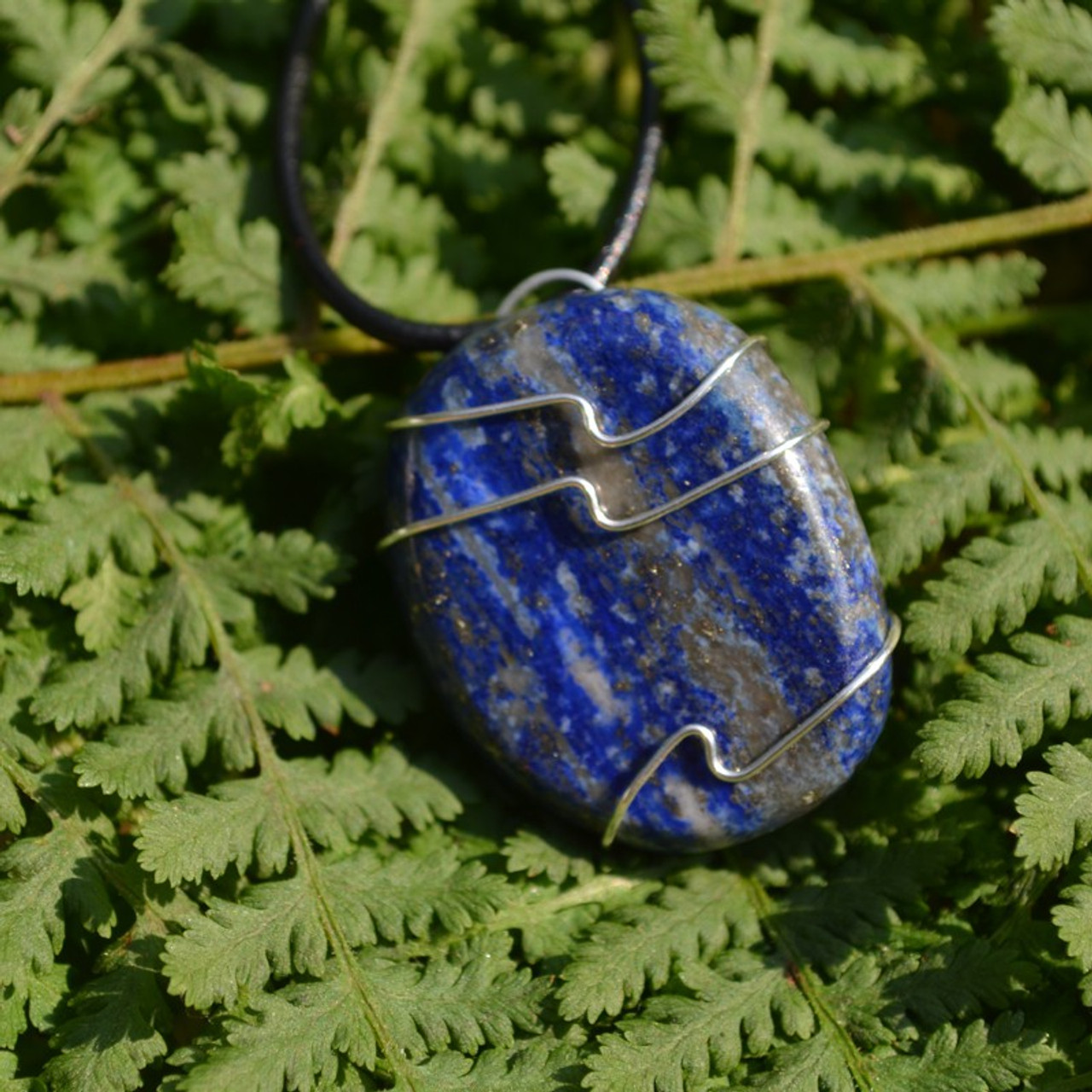 Lapis Lazuli Palm Stone Hand Wire Wrapped on a Leather Thong Necklace - Made to Order