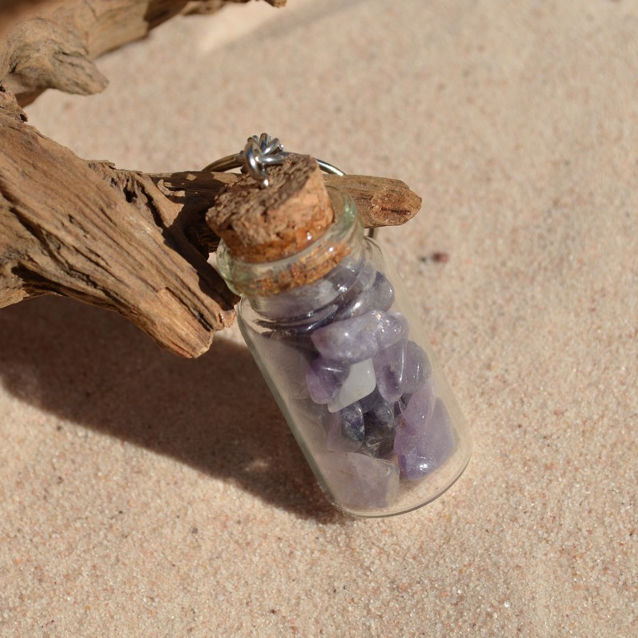 Amethyst Stones in a Glass Vial Keychain