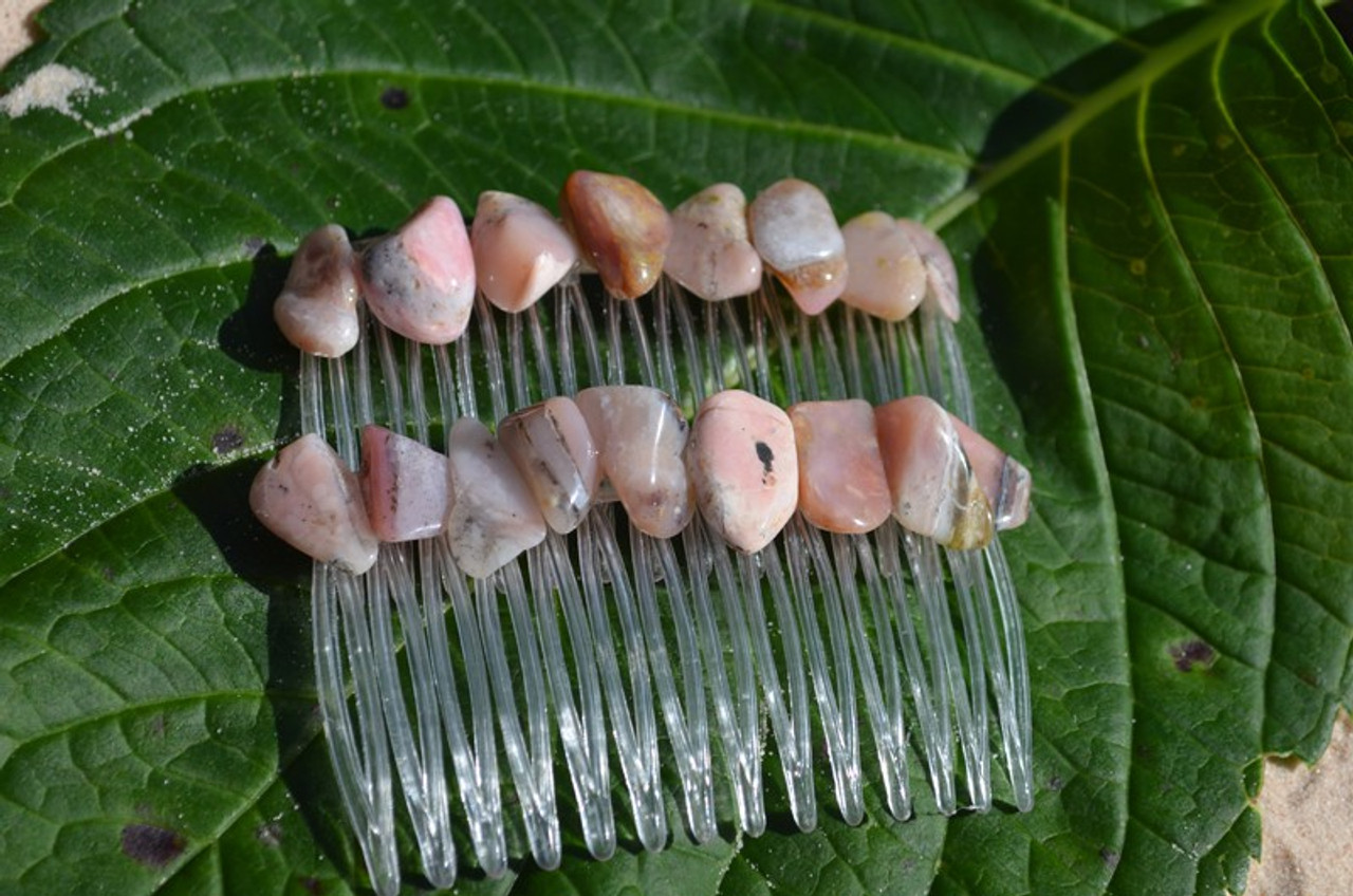 Pink Opal Stone Hair Combs