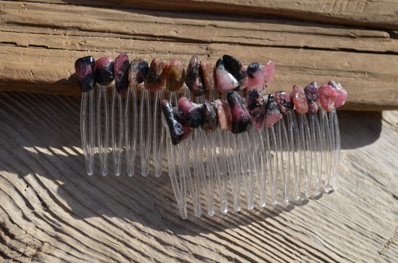 Rhodonite Stone Hair Combs (Quantity of 2) - Made to Order