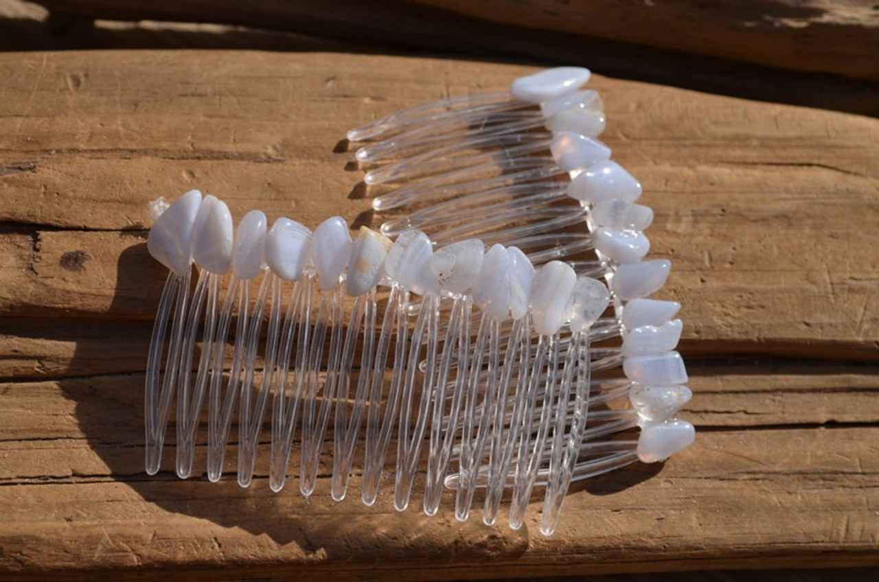 Blue Lace Agate Stone Hair Combs