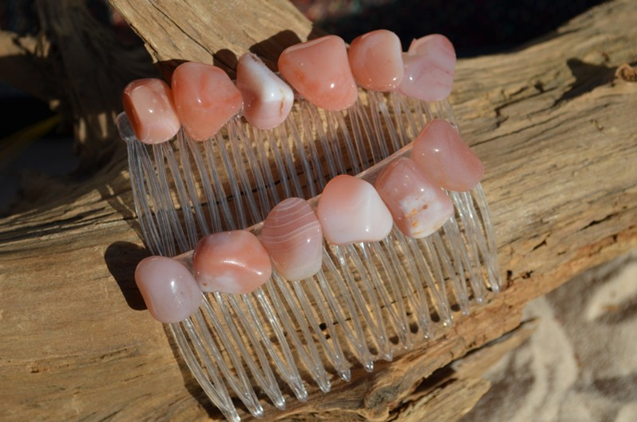 Apricot Agate Stone Hair Combs (Quantity of 2) - Made to Order