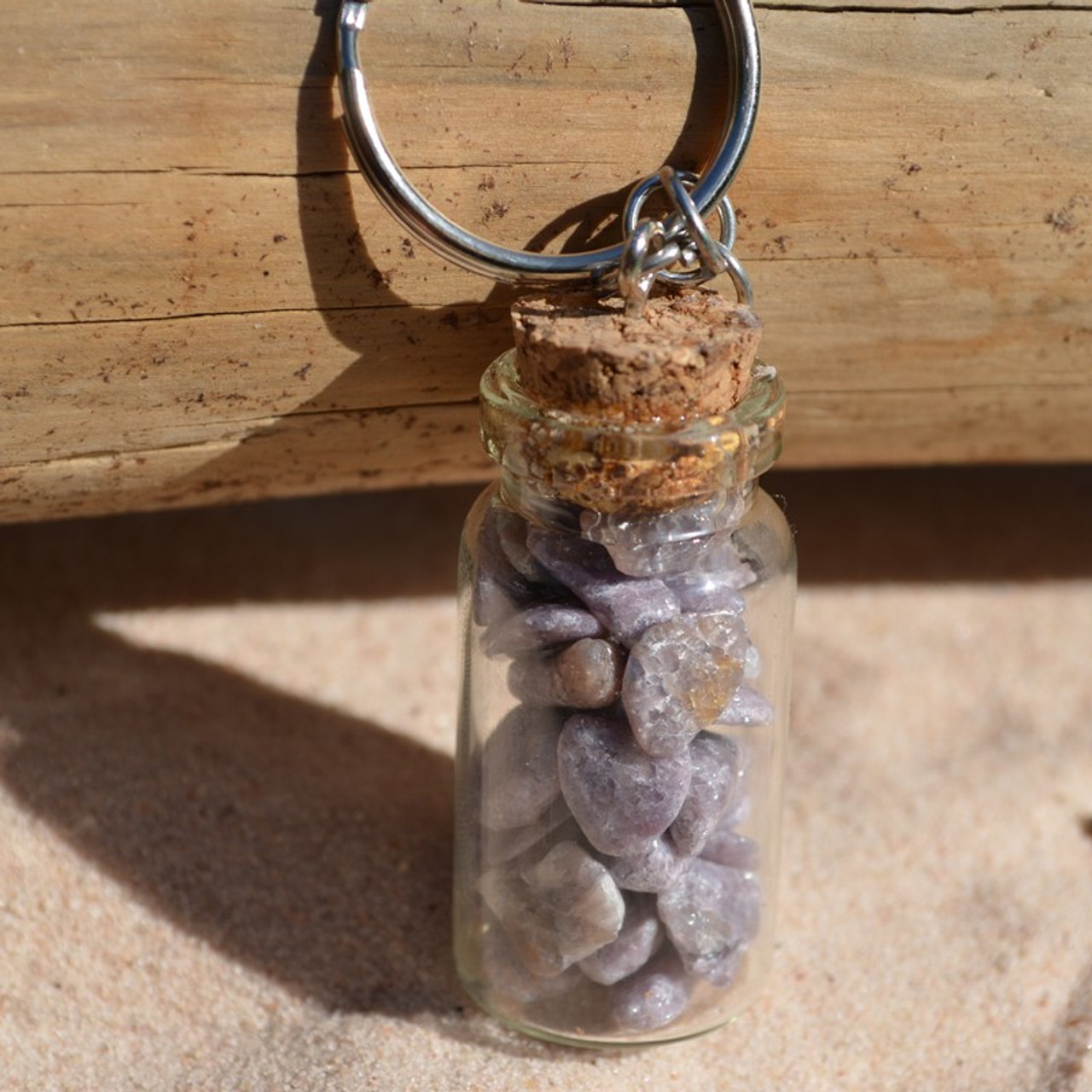 Lepidolite Stones in a Glass Vial Keychain - Made to Order