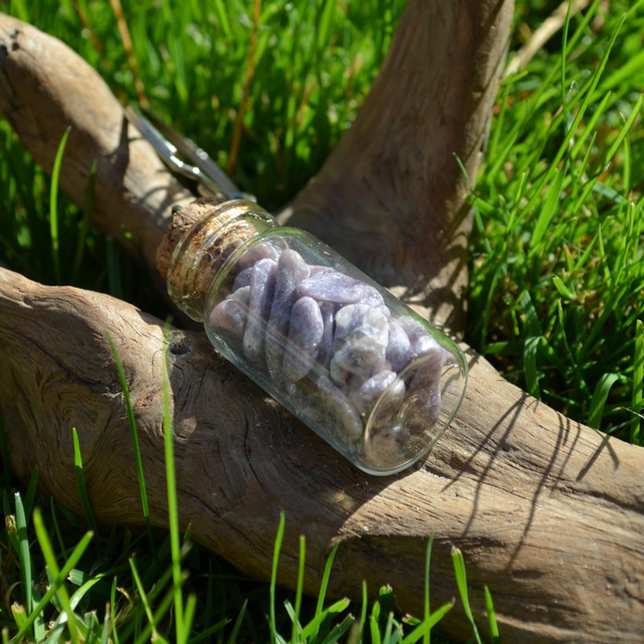 Lepidolite Stones in a Glass Vial Keychain