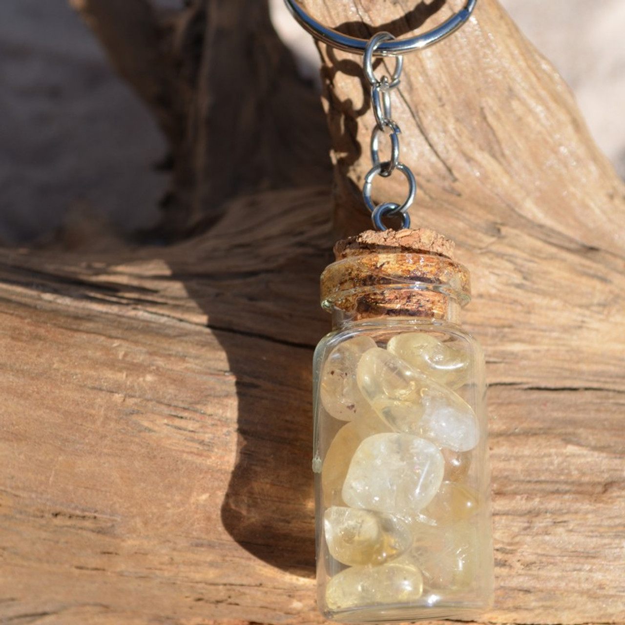 Citrine Stones in a Glass Vial Keychain