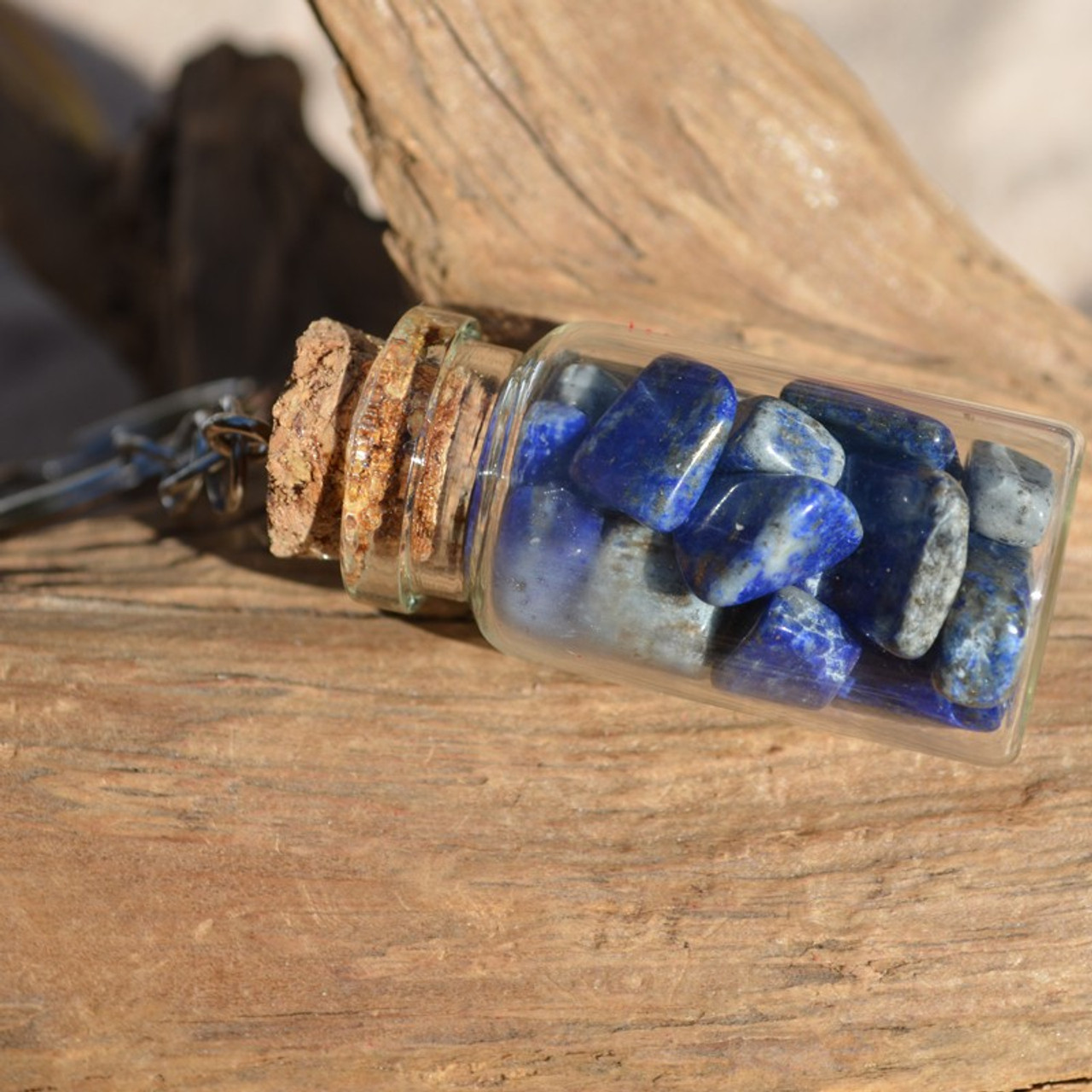 Lapis Lazuli Stones in a Glass Vial Keychain 