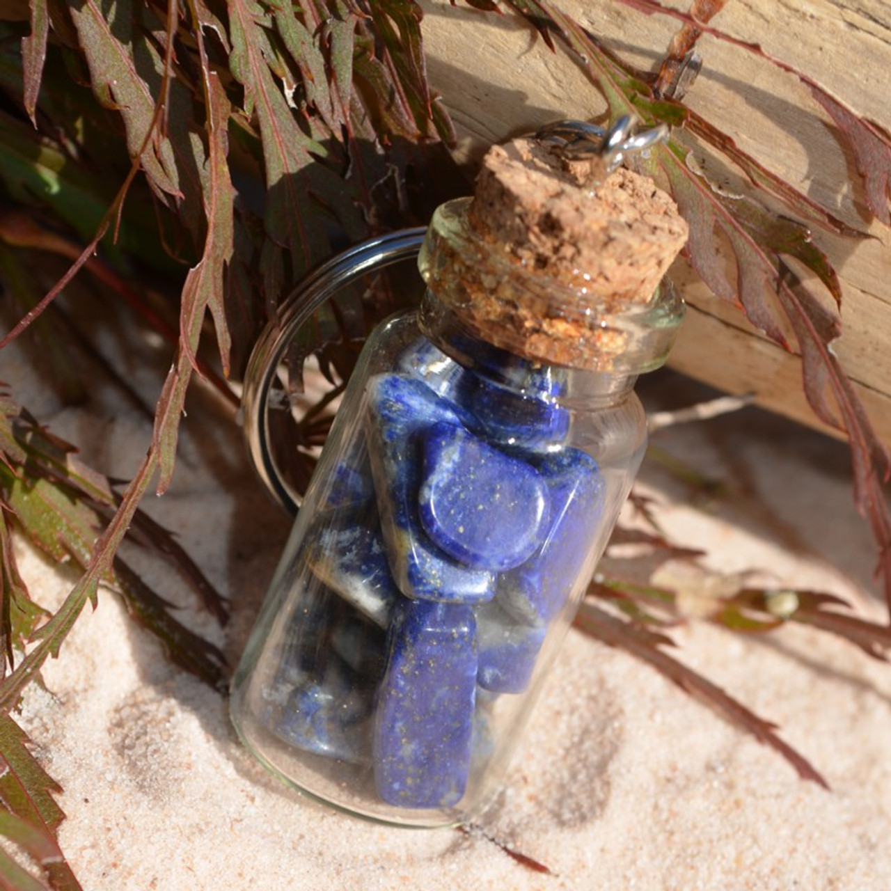 Lapis Lazuli Stones in a Glass Vial Keychain - Made to Order