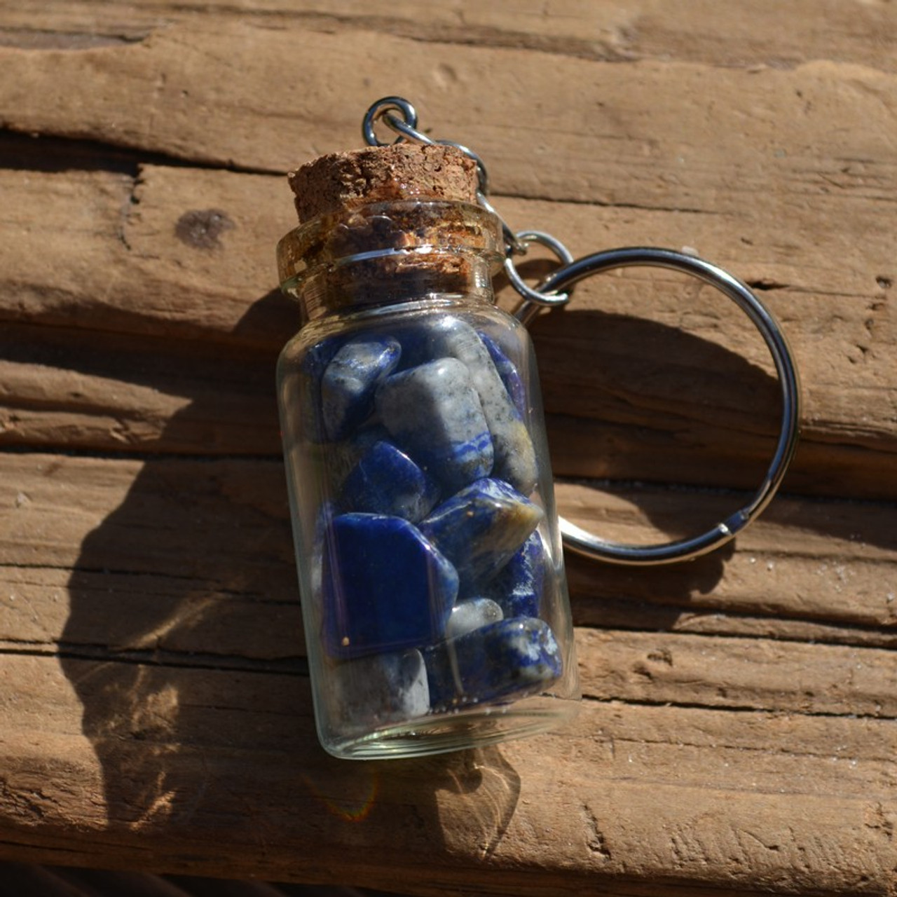 Lapis Lazuli Stones in a Glass Vial Keychain 