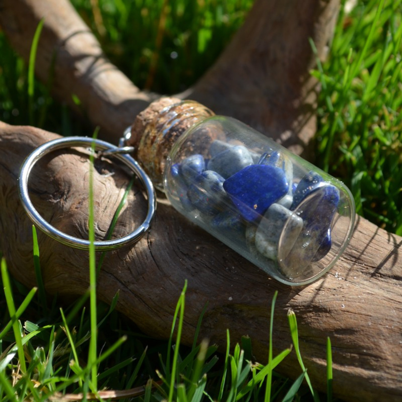 Lapis Lazuli Stones in a Glass Vial Keychain 