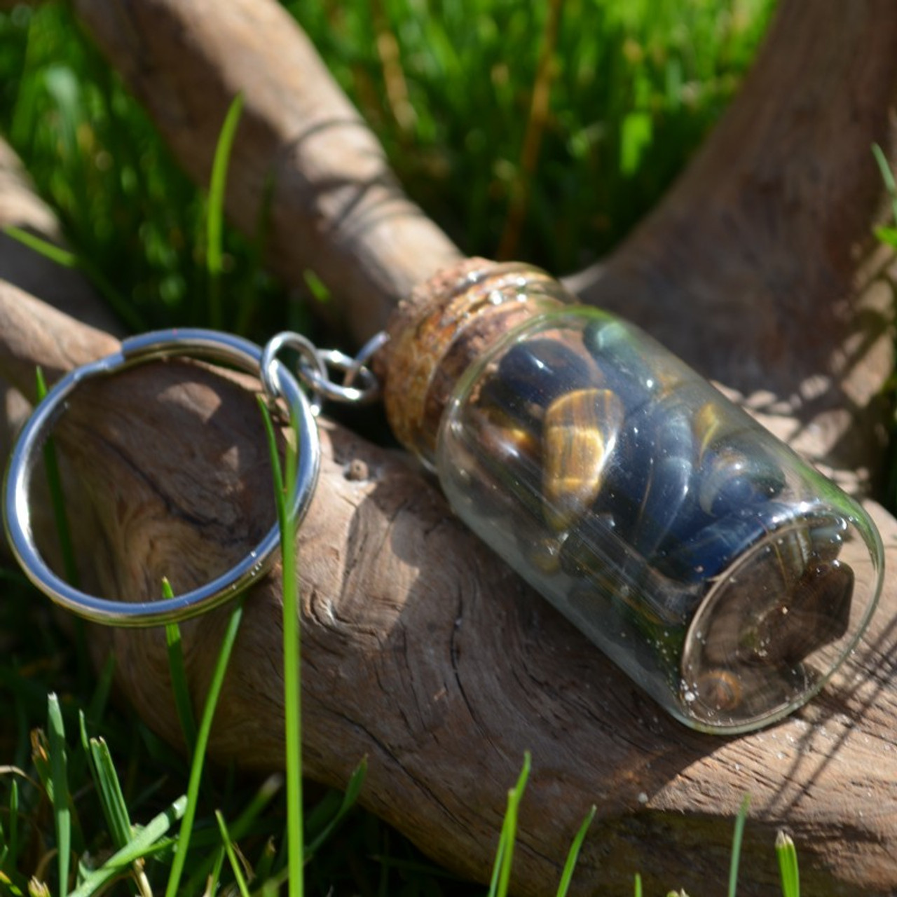 Tiger's Eye Stones in a Glass Vial Keychain