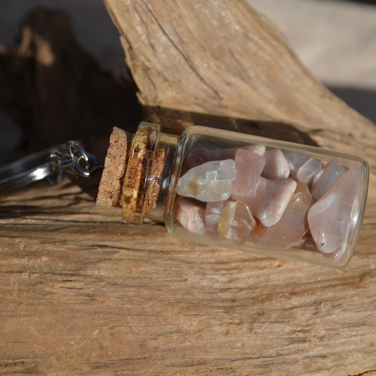 Moonstones in a Glass Vial Keychain