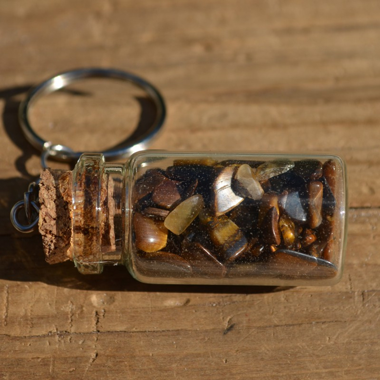Gold Tiger's Eye Stones in a Glass Vial Keychain
