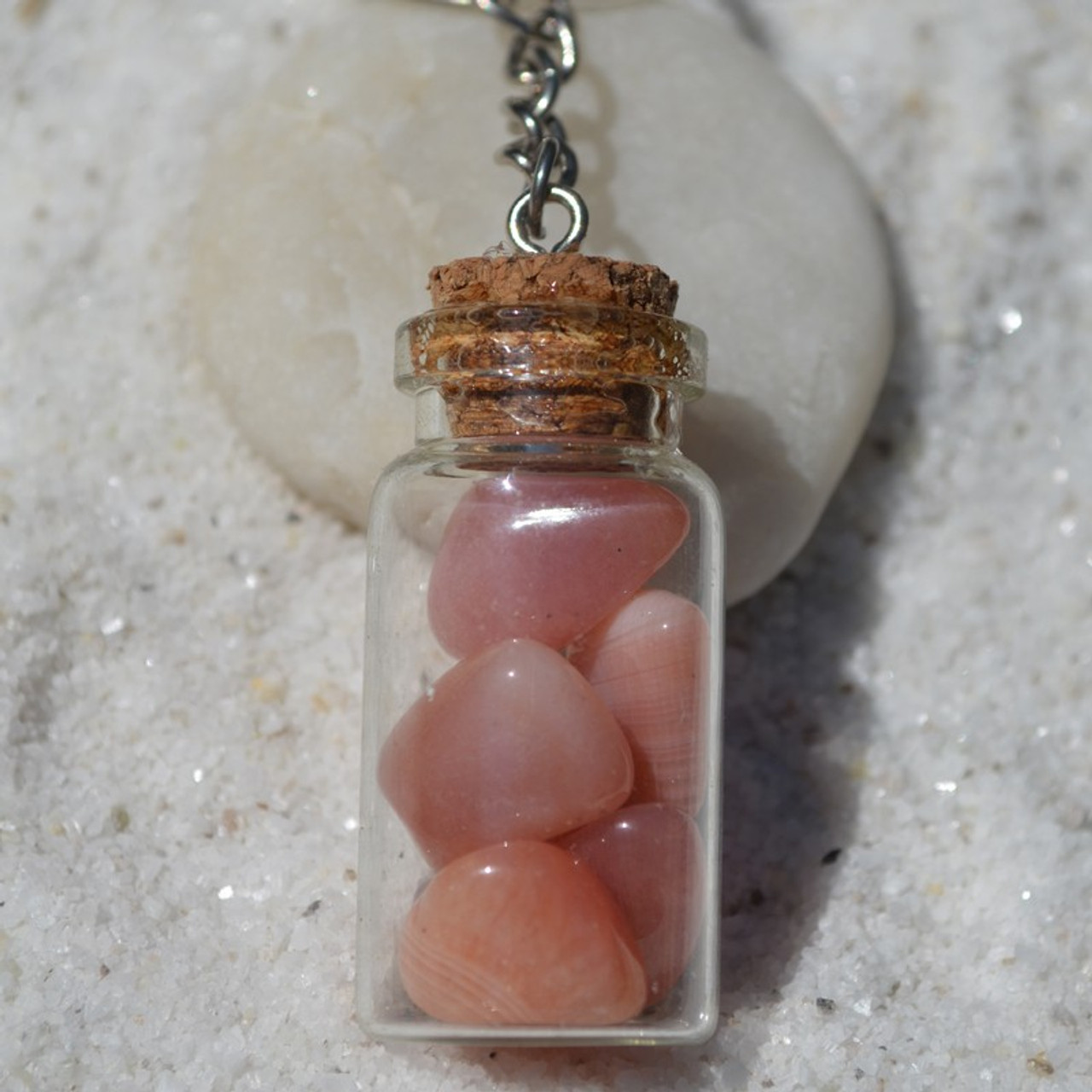 Apricot Agate Stones in a Glass Vial Keychain