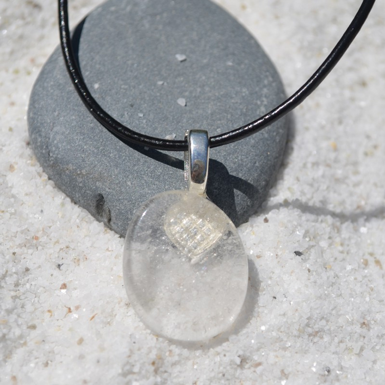 Crystal Quartz Palm Stone on a Leather Thong Necklace - Made to Order