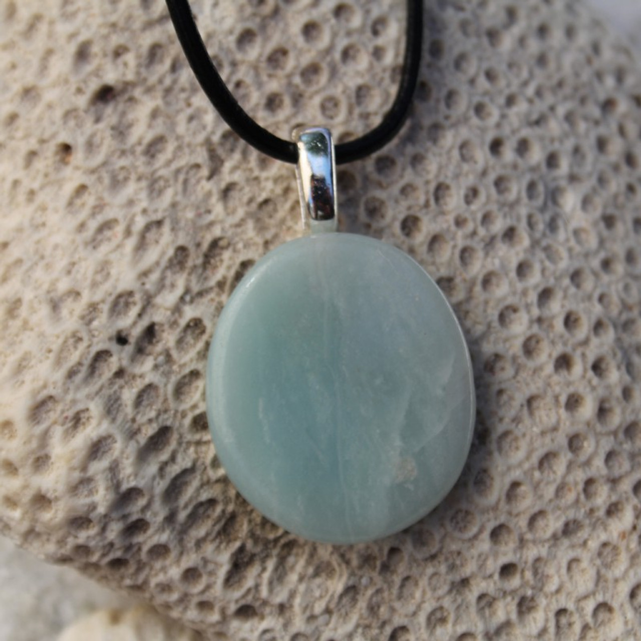 Amazonite Palm Stone on a Leather Thong Necklace - Made to Order