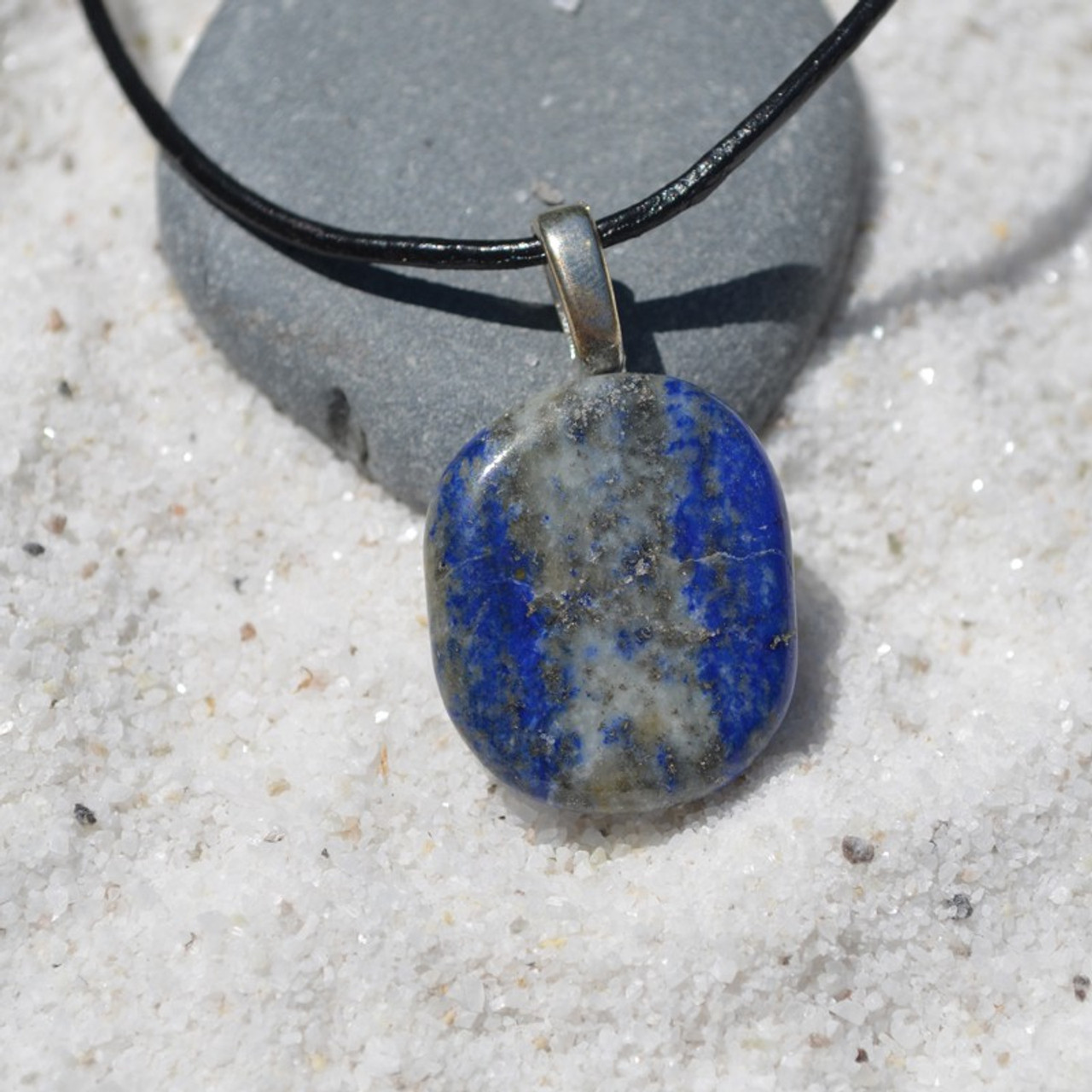 Lapis Lazuli Palm Stone on a Leather Thong Necklace - Made to Order