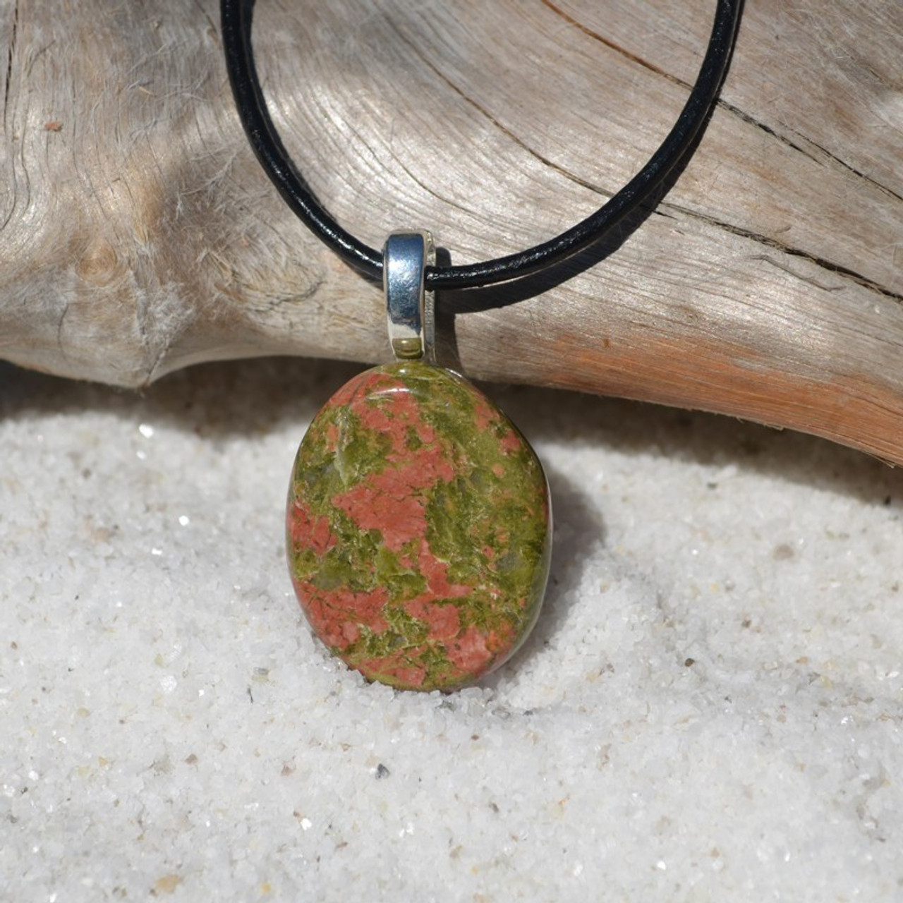 Unakite Jasper Palm Stone Necklace