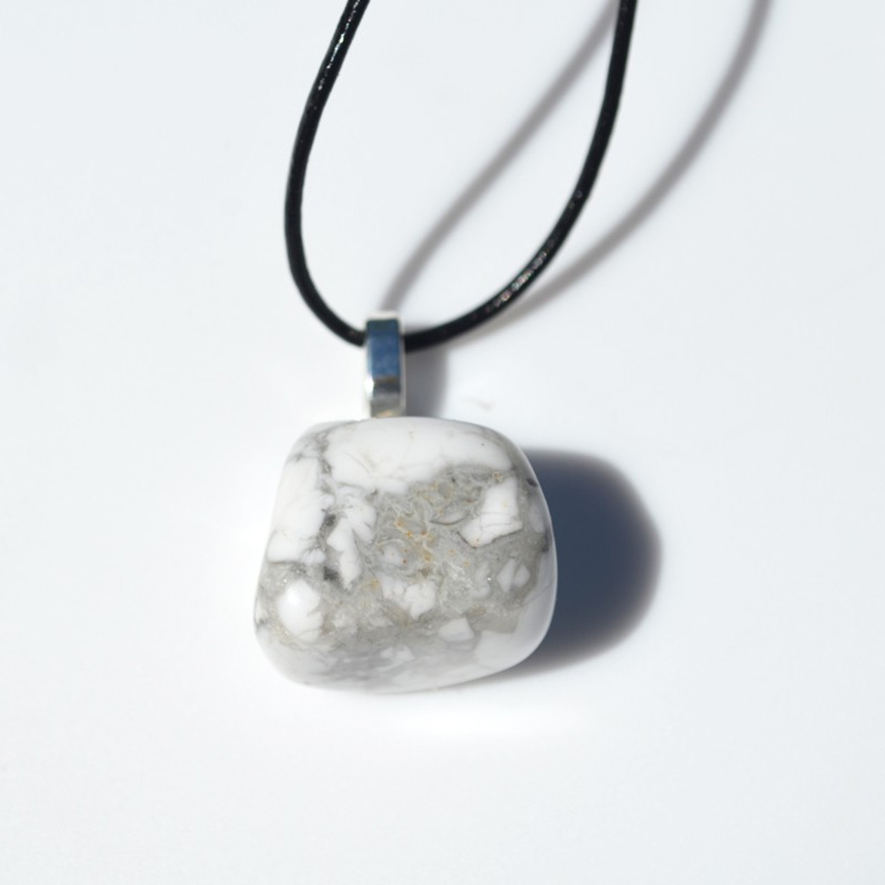 White Howlite Stone on a Leather Thong Necklace - Made to Order