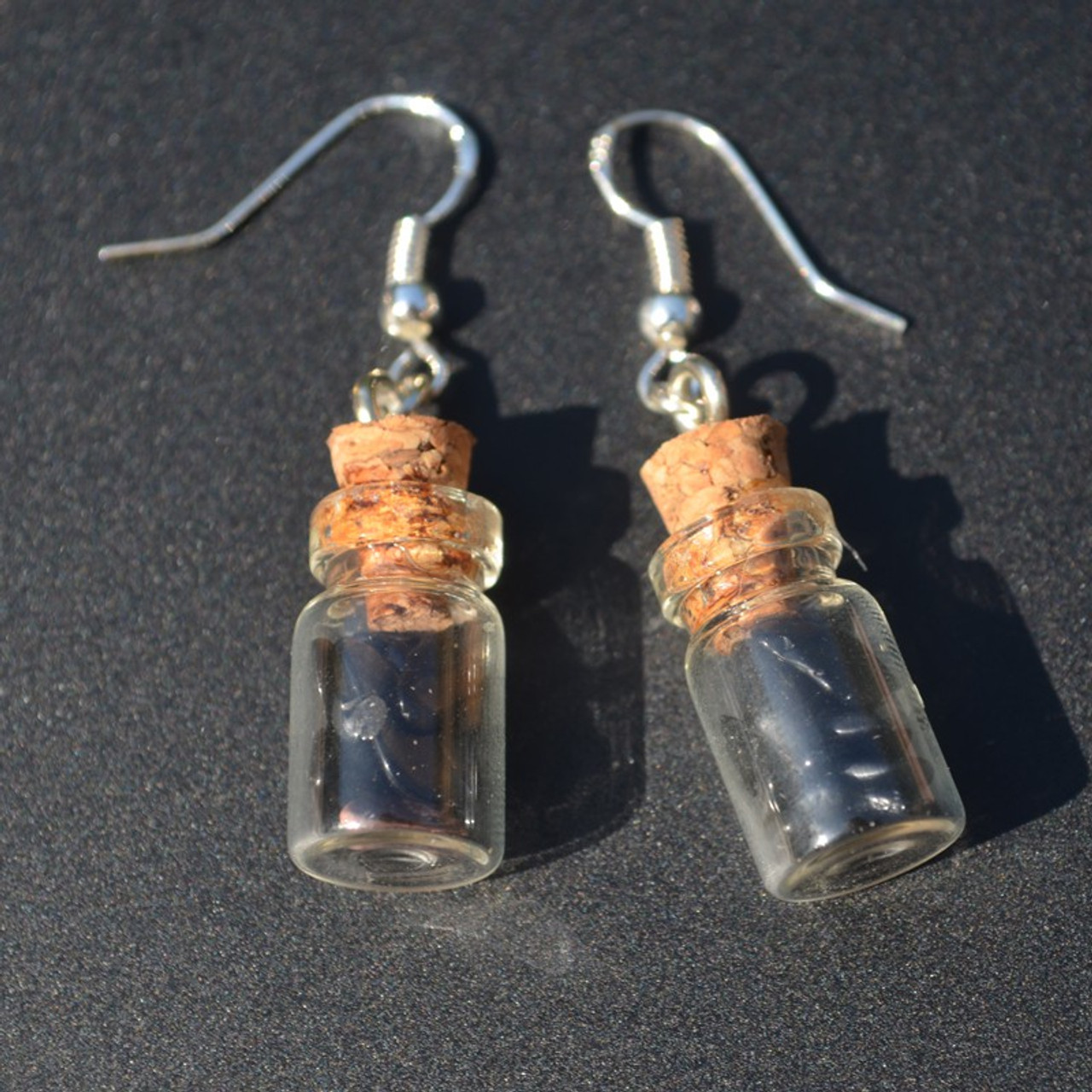 Apache Tears of Stones in Delicate Glass Vial Earrings - Made to Order