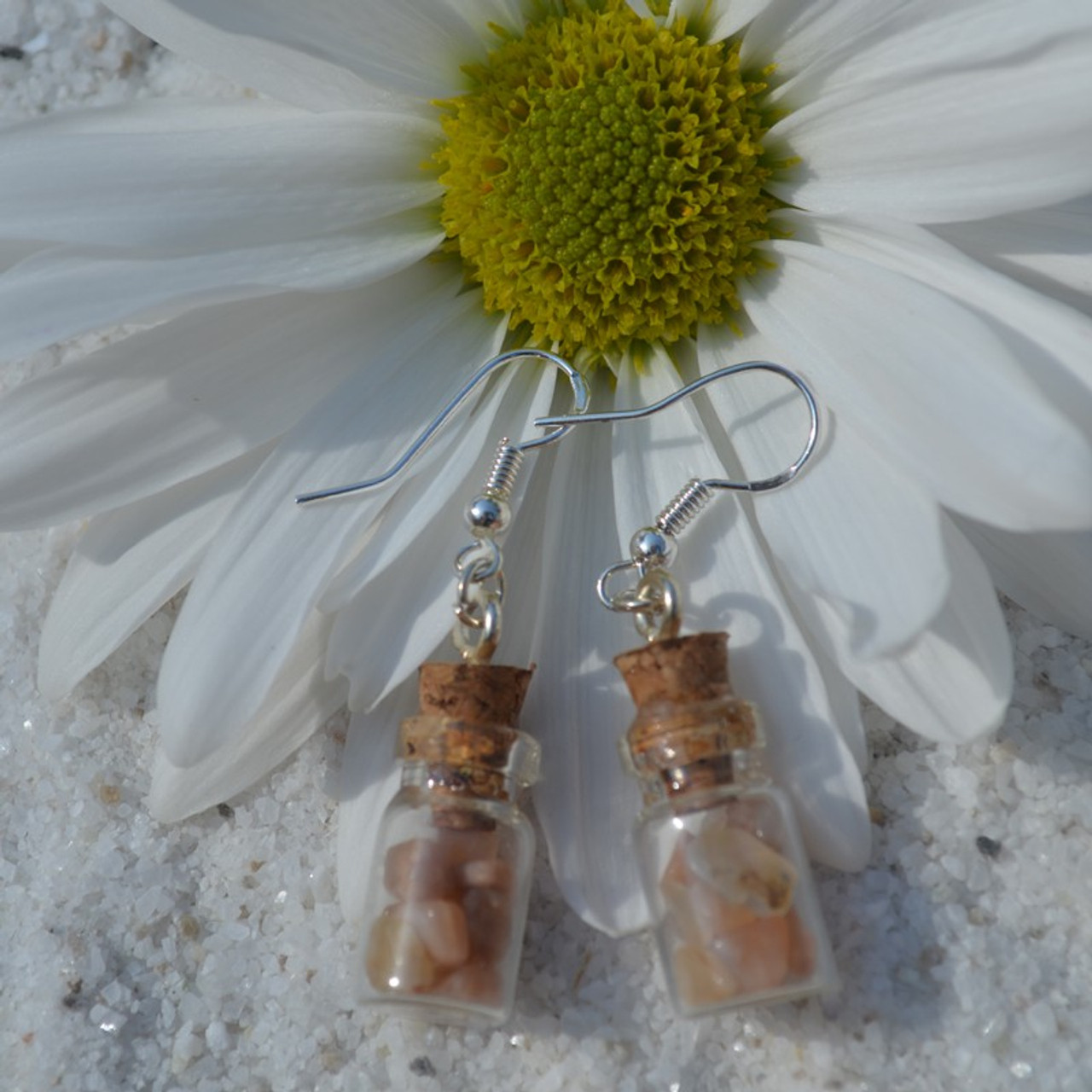 Peach Moonstones in Delicate Glass Vial Earrings - Made to Order