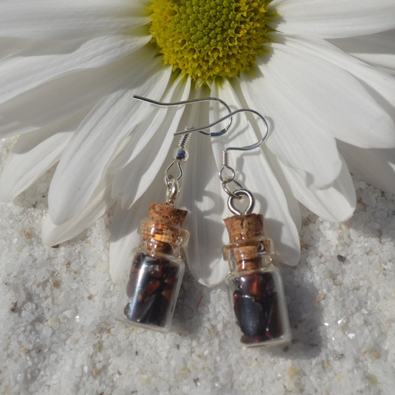 Red Tiger's Eye Stones in Delicate Glass Vial Earrings