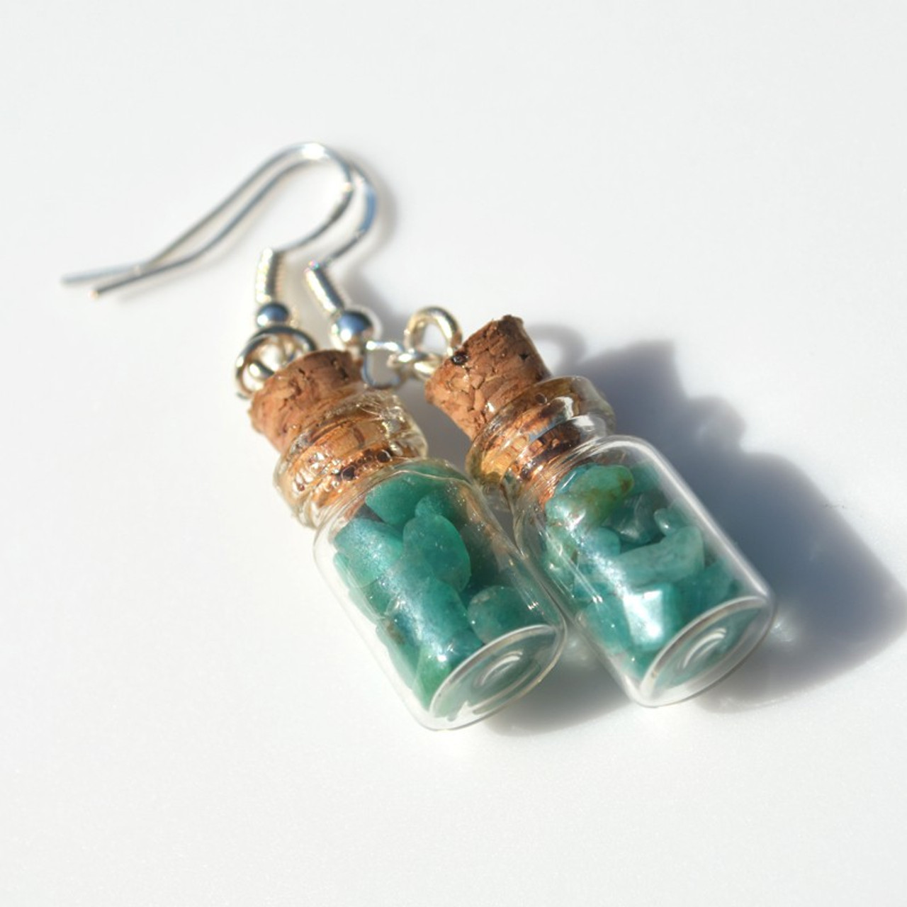 Amazonite Stones in Delicate Glass Vial Earrings