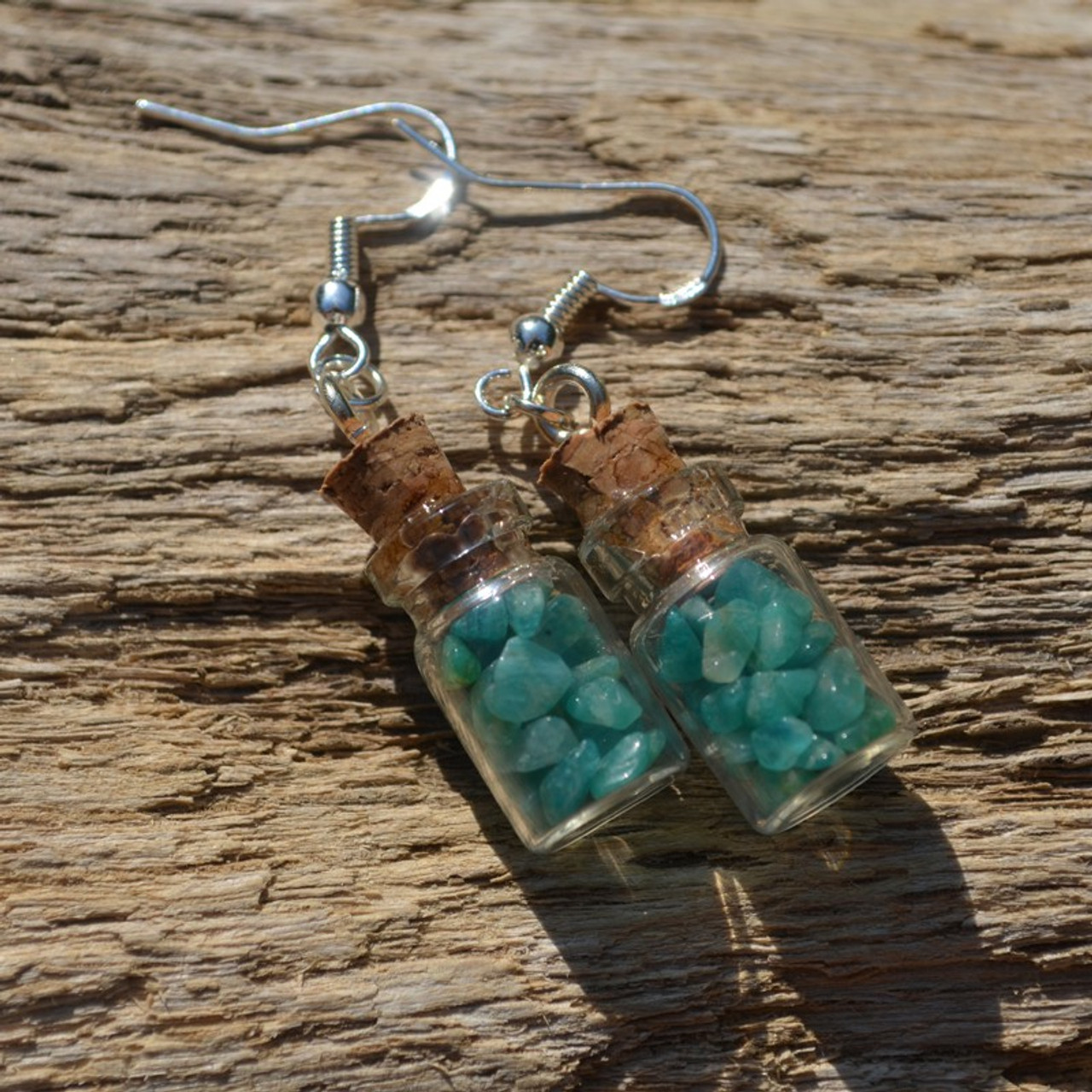 Amazonite Stones in Delicate Glass Vial Earrings