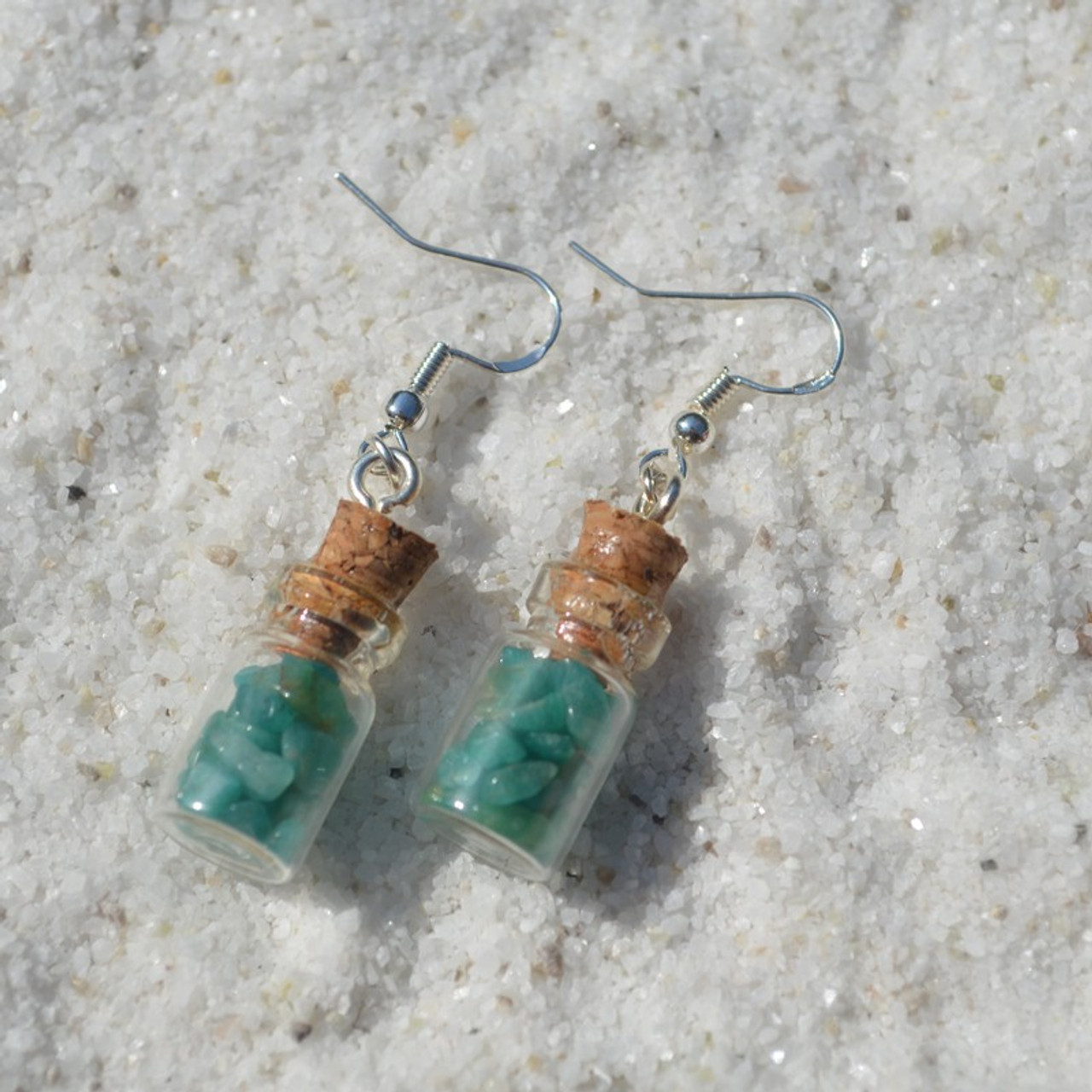 Amazonite Stones in Delicate Glass Vial Earrings