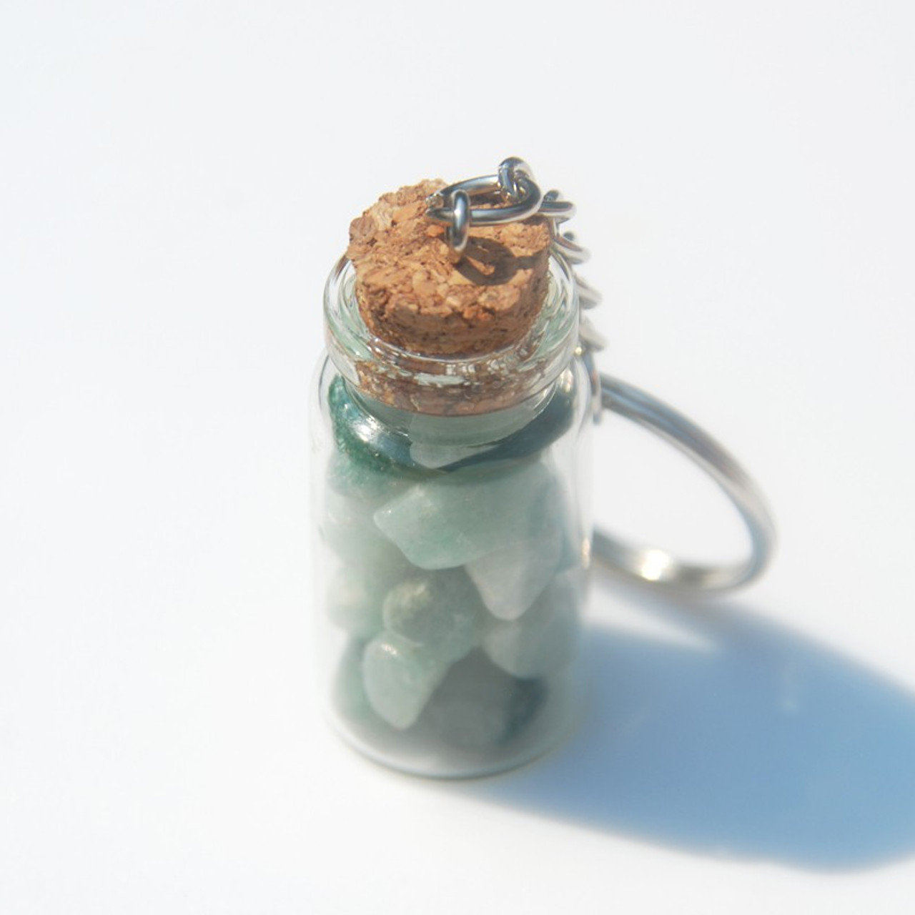 Amazonite Stones in a Glass Vial Keychain 