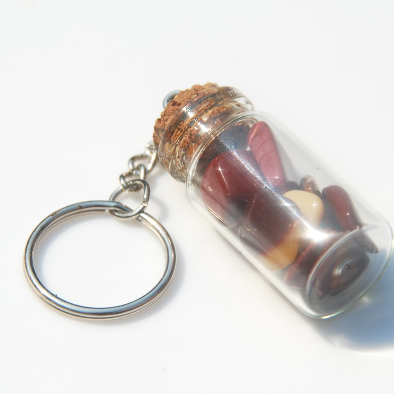 Mookaite Jasper Stones in a Glass Vial Keychain - Made to Order