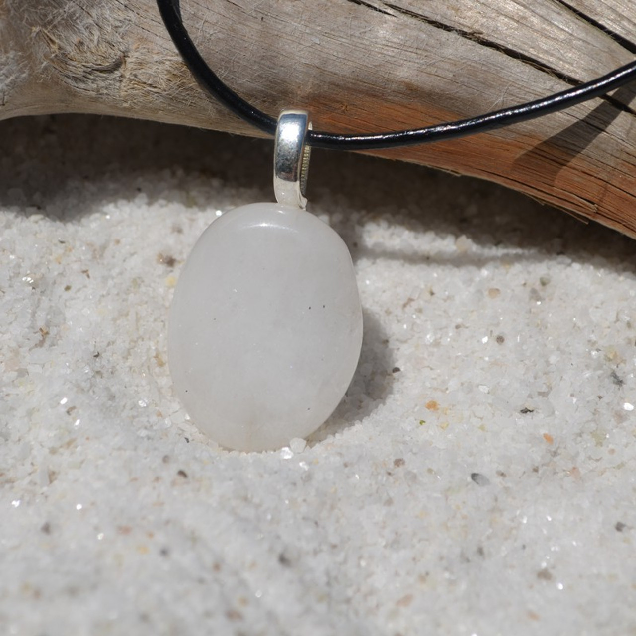 White Jade Palm Stone on a Leather Thong Necklace - Made to Order