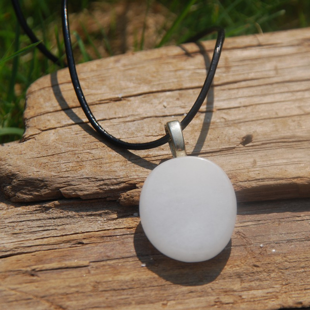 White Jade Palm Stone Pendant and Necklace