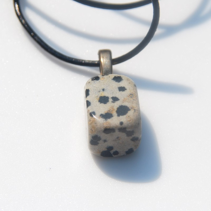 Dalmatian Jasper Tumbled Stone on a Leather Thong Necklace - Made