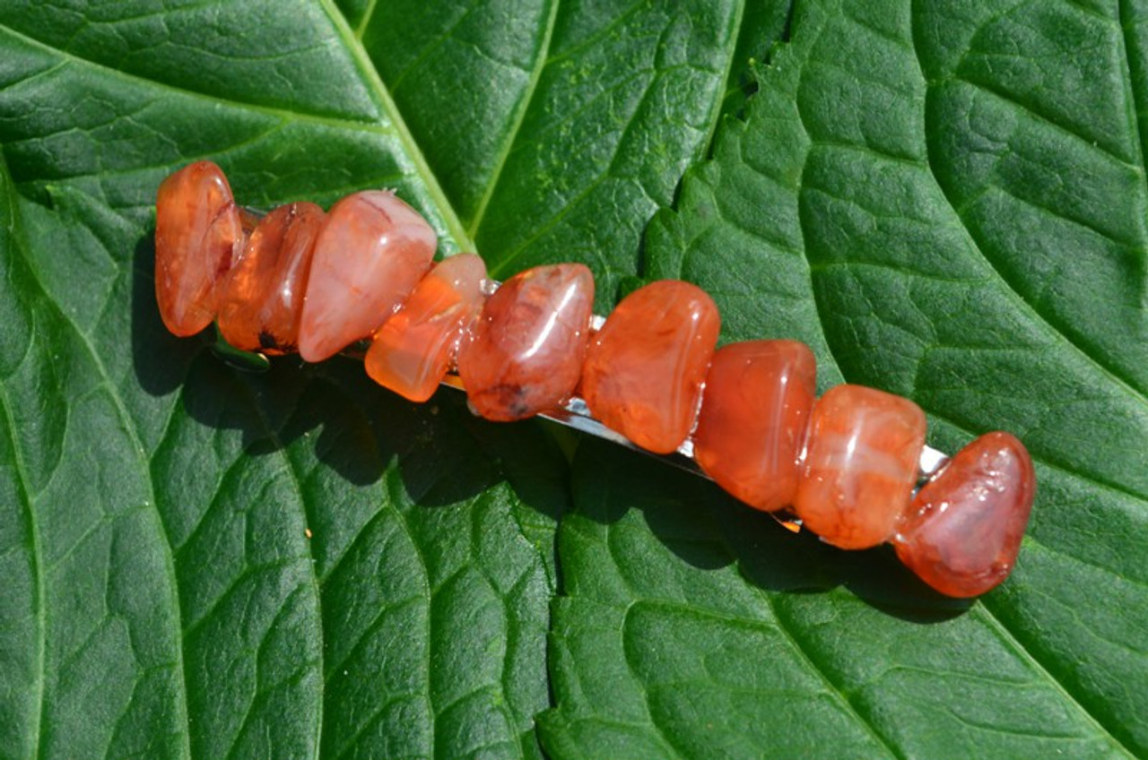 Carnelian Stone French Barrette Hair Clip - 60 MM - Made to Order