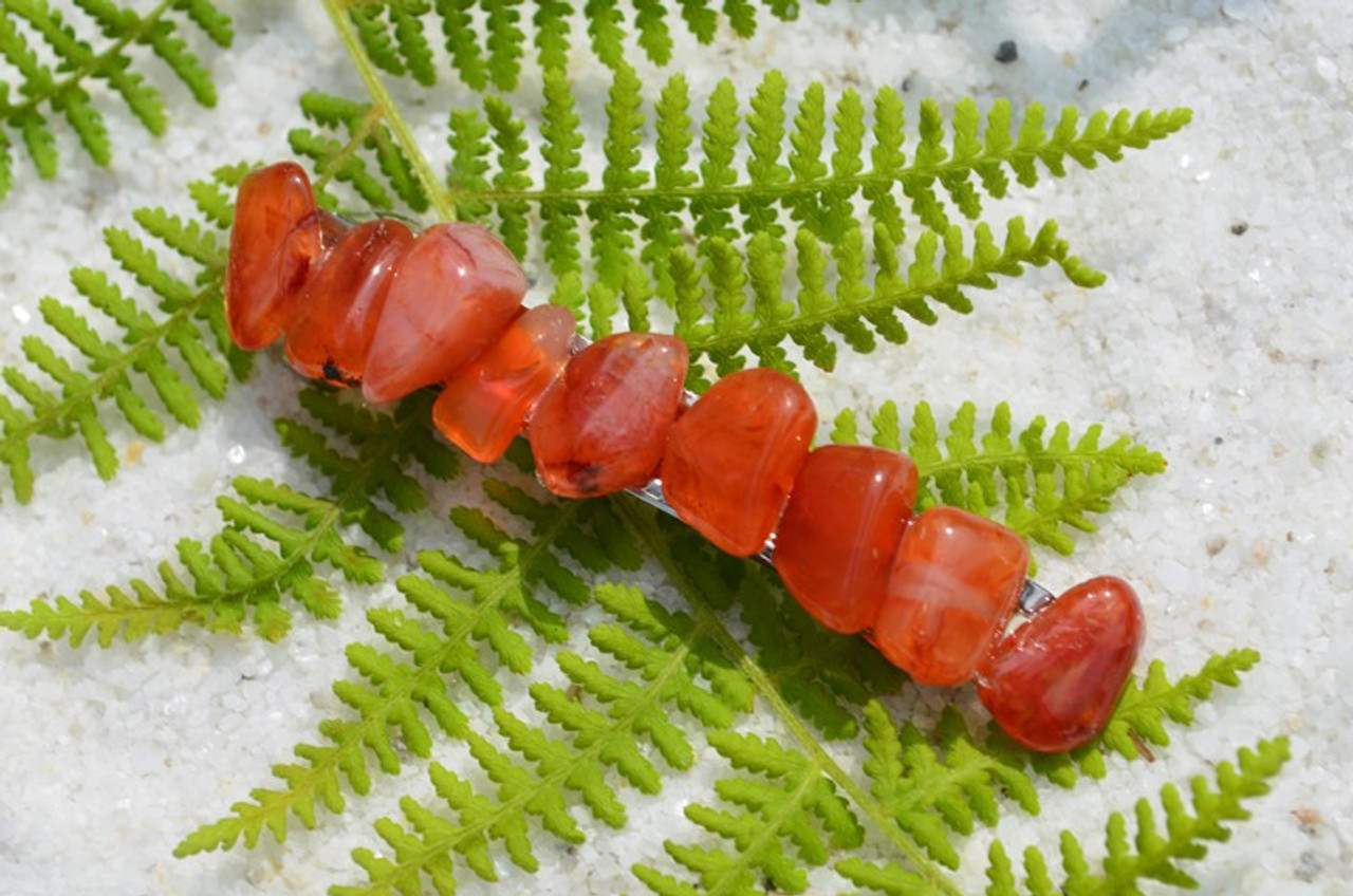 Carnelian Stone French Barrette Hair Clip - 60 MM - Made to Order