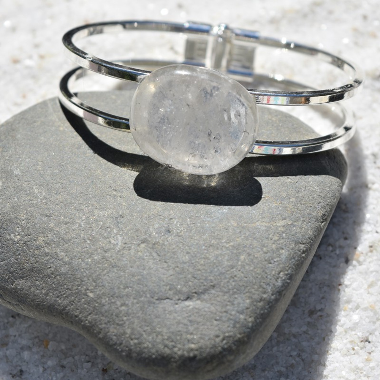 Clear Crystal Quartz Palm Stone Bracelet