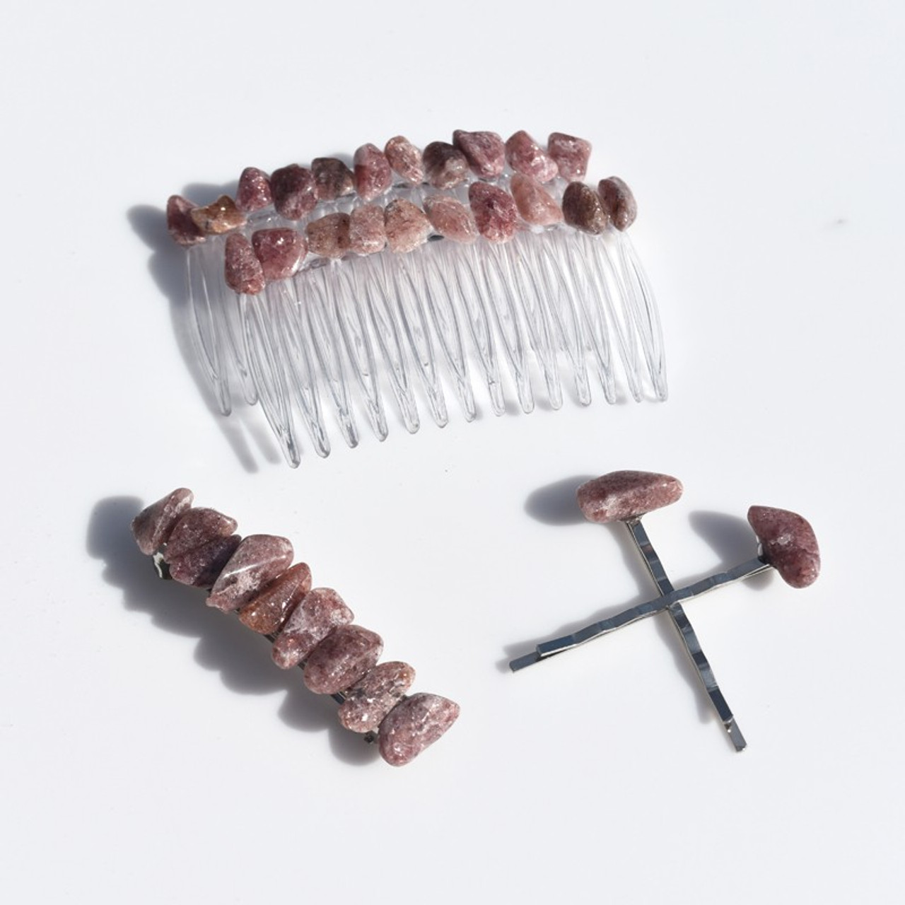 Pink Aventurine Stone Hair Clip Set