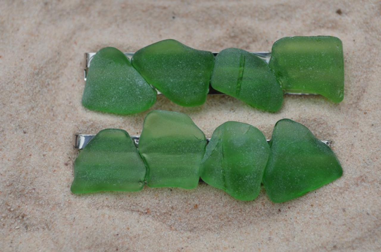 Genuine Kelly Green Sea Glass Barrettes (Set of 2) - Made to Order