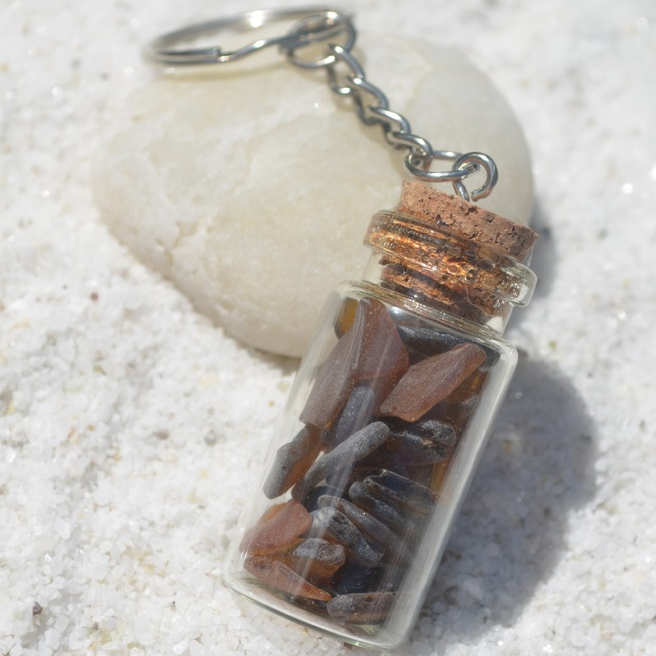 Brown Sea Glass in a Glass Vial Key Chain