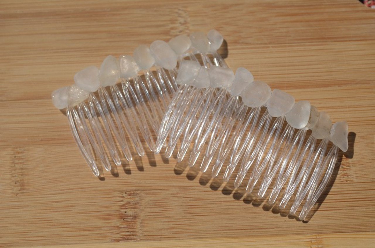 White Surf-Tumbled Sea Glass Hair Combs