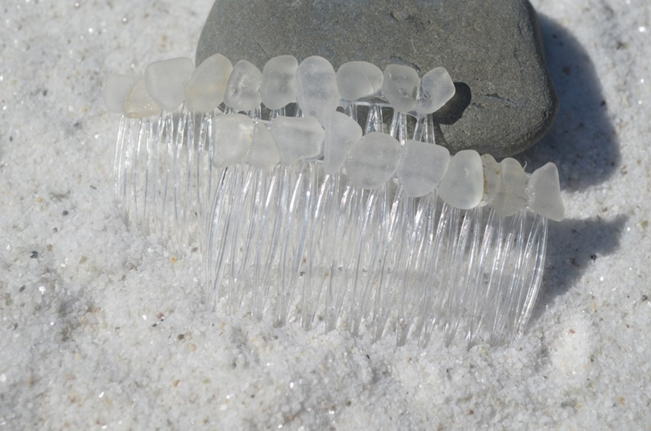 White Surf-Tumbled Sea Glass Hair Combs