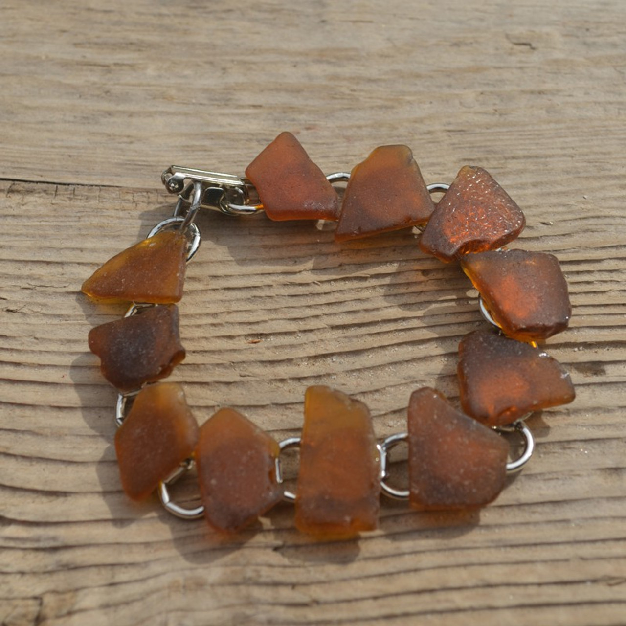 Amber Brown Sea Glass Bracelet