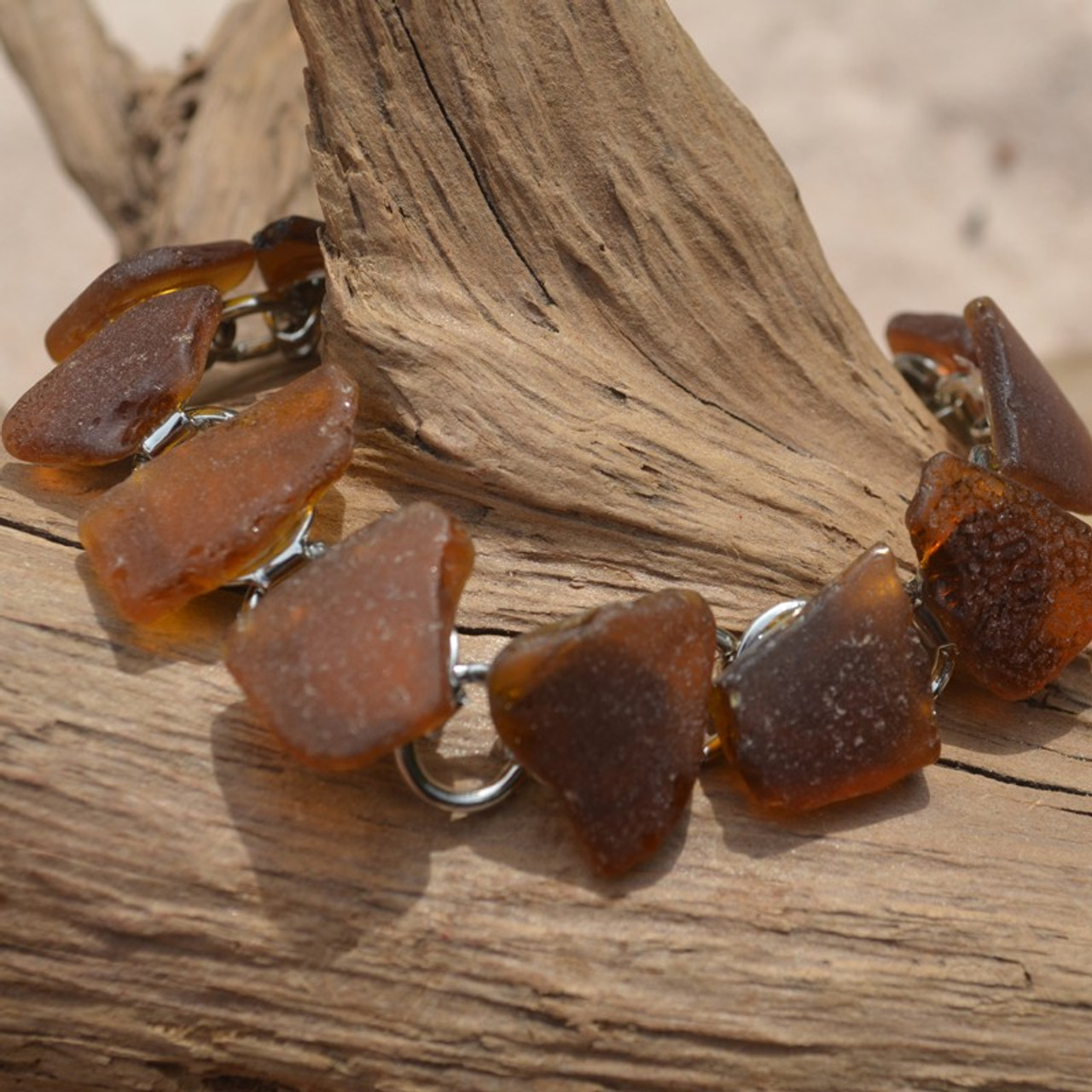 Amber Brown Sea Glass Bracelet