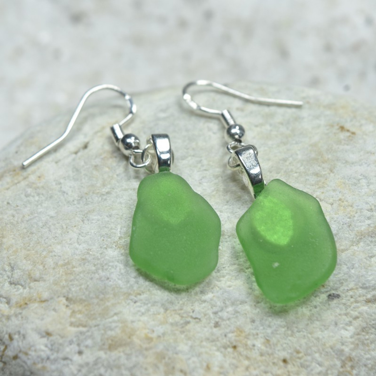 Surf Tumbled Green Sea Glass Earrings