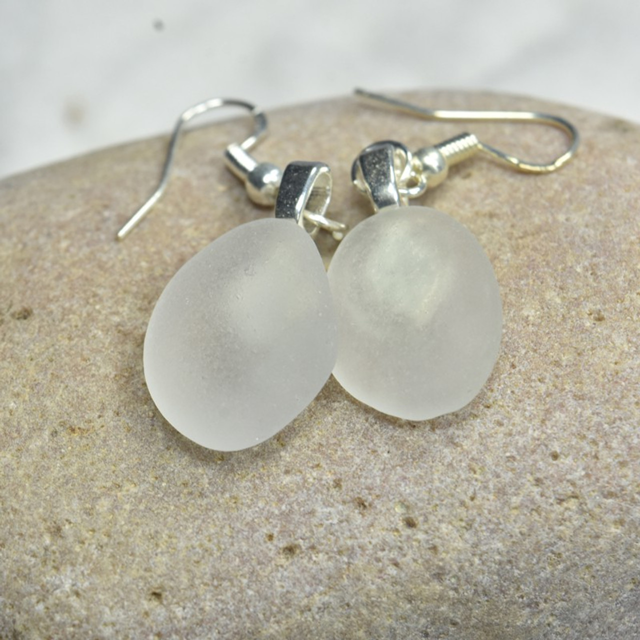 Frosted White Sea Glass Earrings