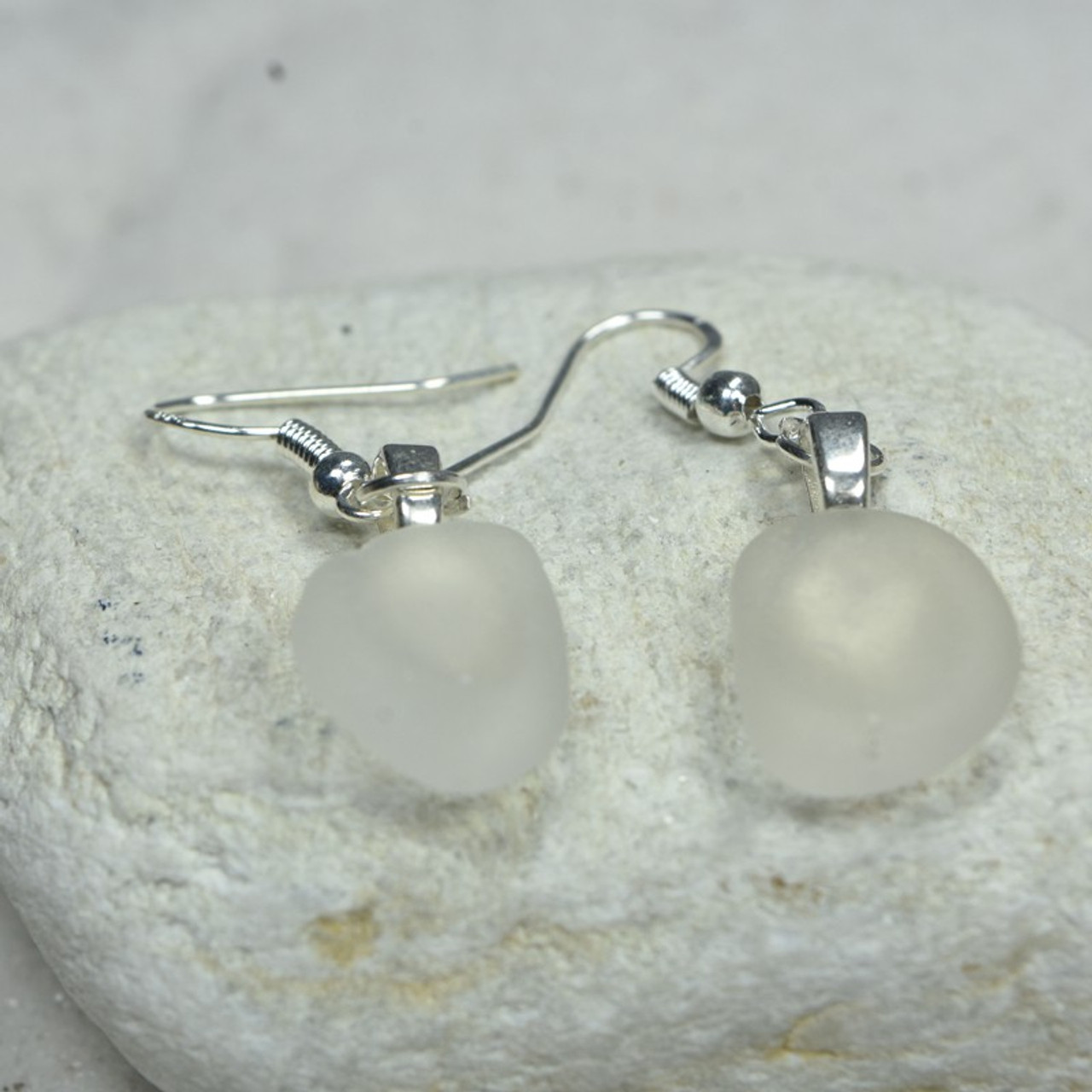 White Sea Glass Earrings