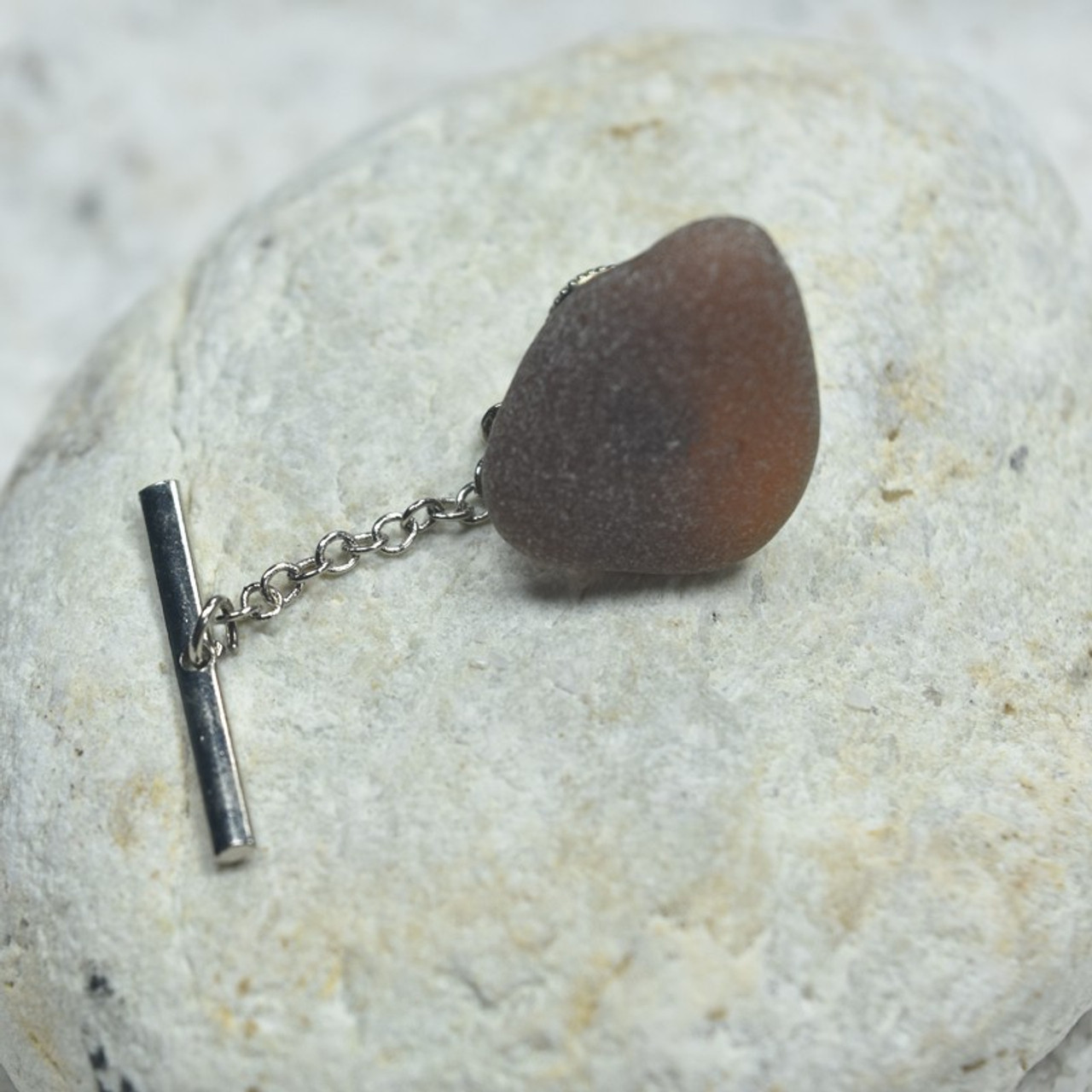 Brown Sea Glass Tie Tack