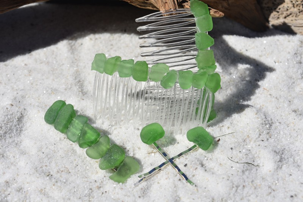 Green Sea Glass Hair Clip Set 