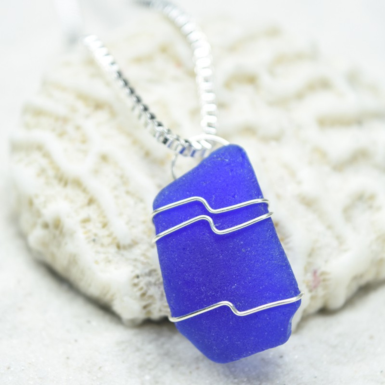 Blue Sea Glass Necklace