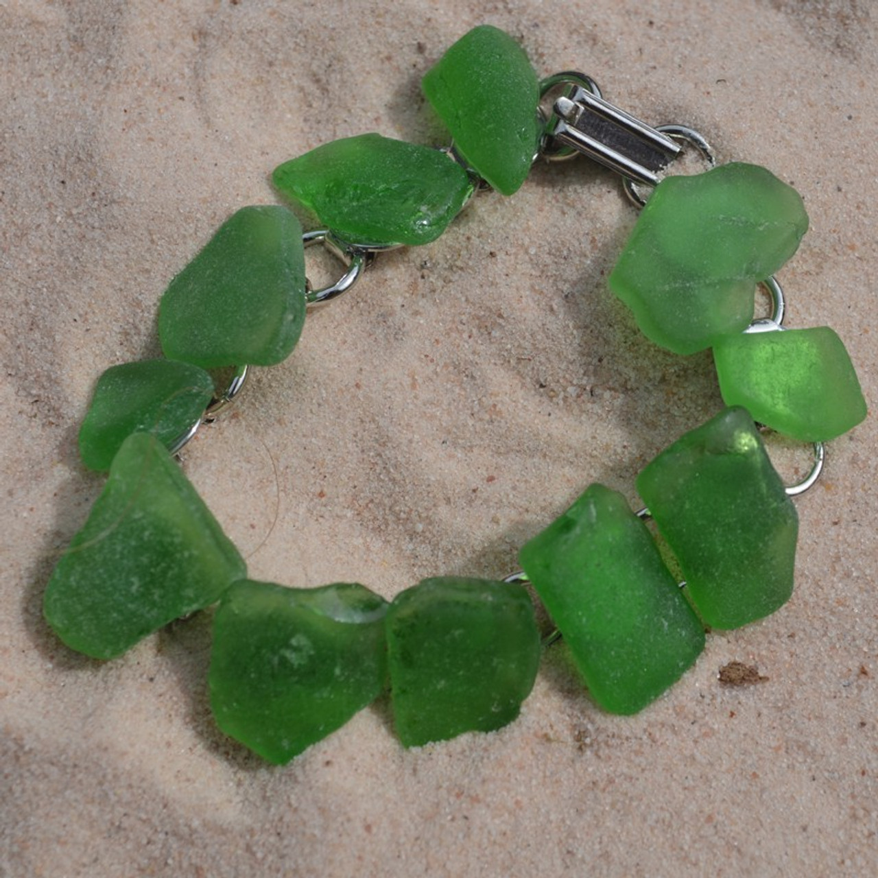 Green Sea Glass Charm Bracelet 